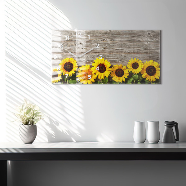 Glass wall clock rectangular Sunflowers