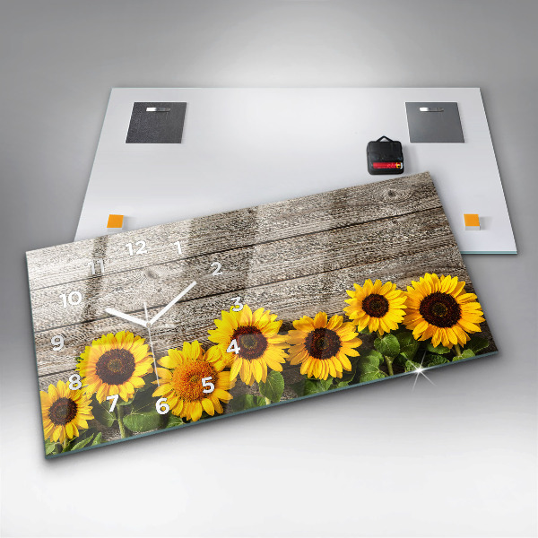 Glass wall clock rectangular Sunflowers