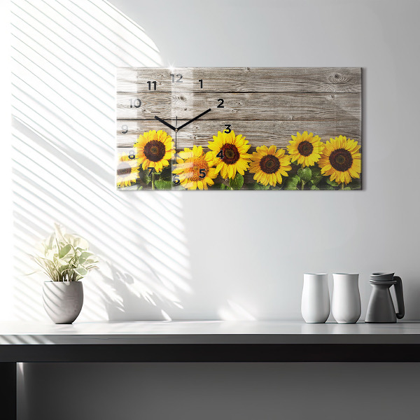 Glass wall clock rectangular Sunflowers