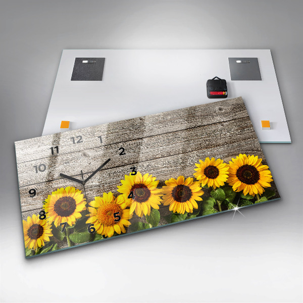 Glass wall clock rectangular Sunflowers