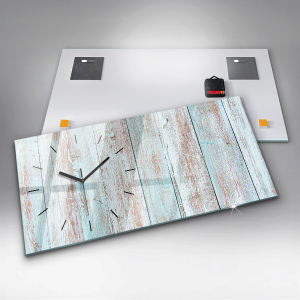 Glass wall clock rectangular Pastel Wood
