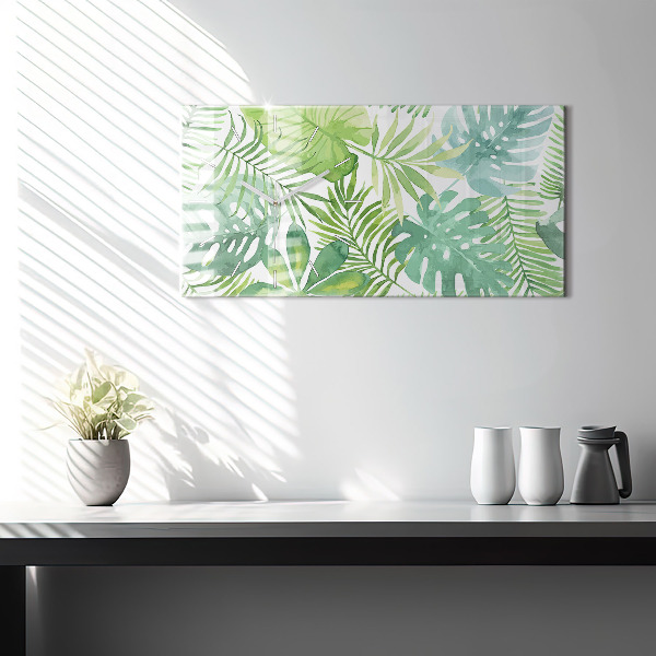 Glass wall clock rectangular Green leaves
