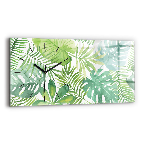 Glass wall clock rectangular Green leaves