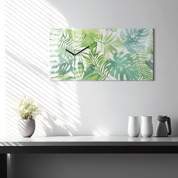 Glass wall clock rectangular Green leaves