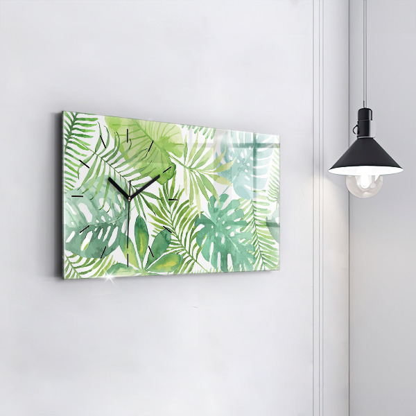 Glass wall clock rectangular Green leaves