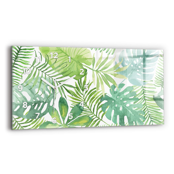 Glass wall clock rectangular Green leaves