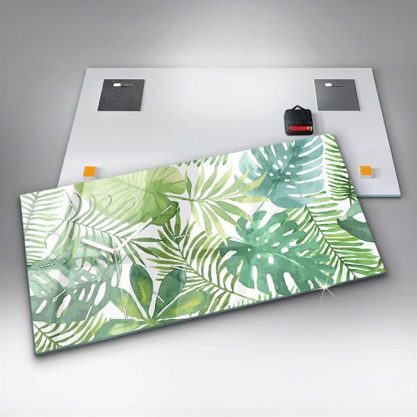 Glass wall clock rectangular Green leaves