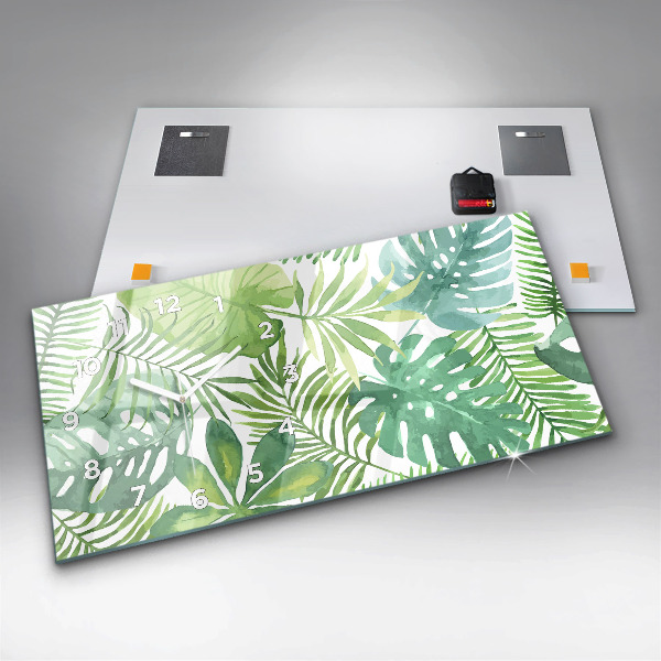 Glass wall clock rectangular Green leaves