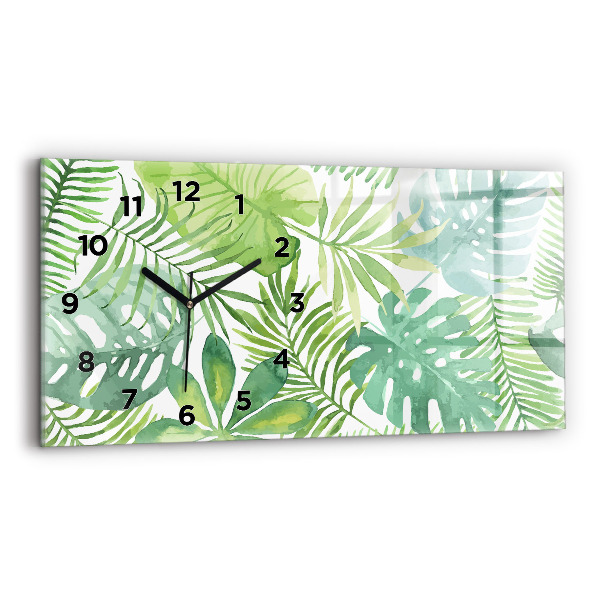 Glass wall clock rectangular Green leaves