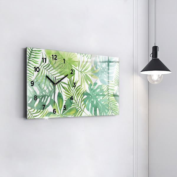 Glass wall clock rectangular Green leaves