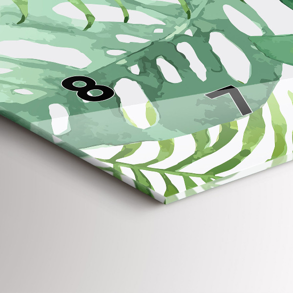 Glass wall clock rectangular Green leaves