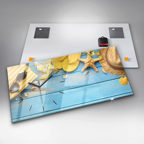 Glass wall clock rectangular Beach accessories