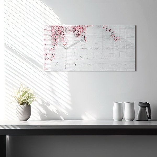 Glass wall clock rectangular Spring flowers