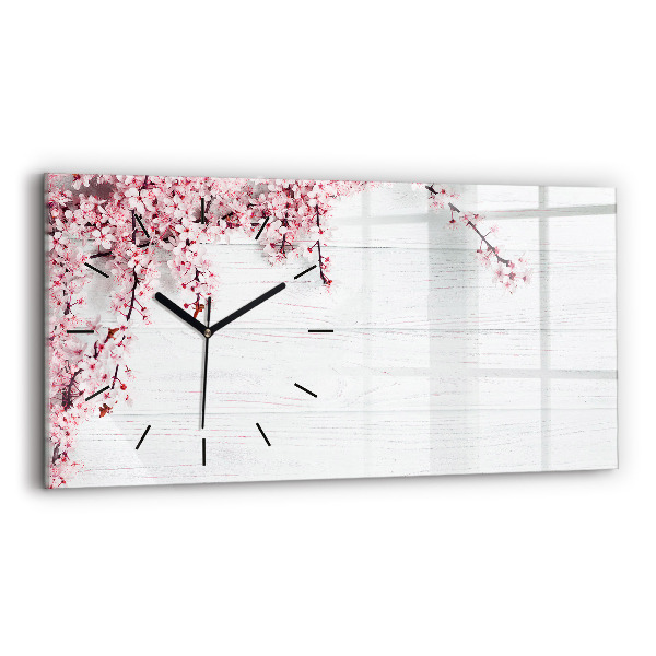 Glass wall clock rectangular Spring flowers