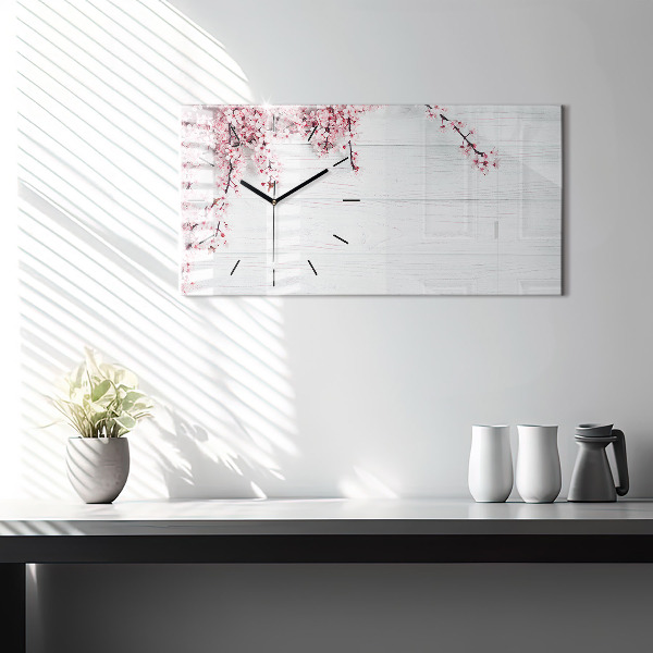 Glass wall clock rectangular Spring flowers