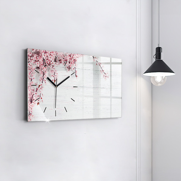 Glass wall clock rectangular Spring flowers