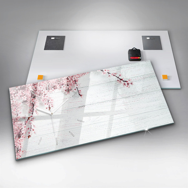 Glass wall clock rectangular Spring flowers