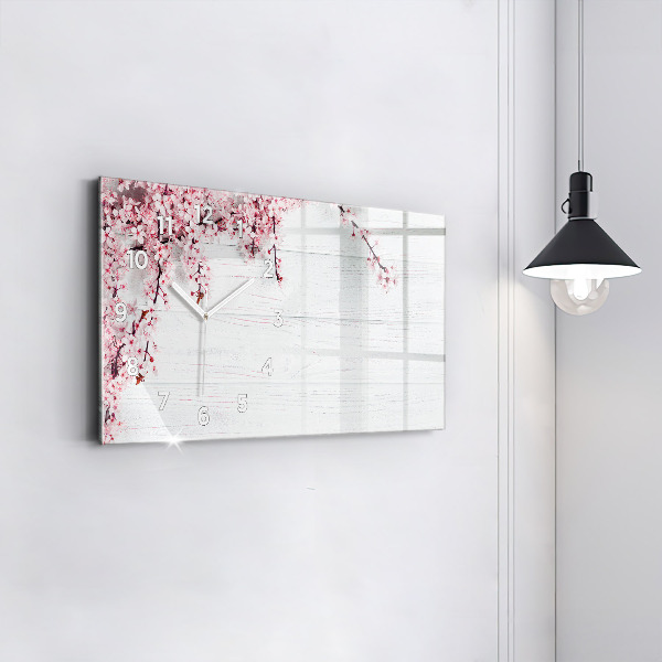 Glass wall clock rectangular Spring flowers