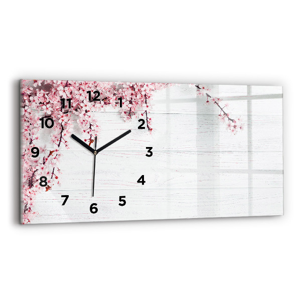 Glass wall clock rectangular Spring flowers