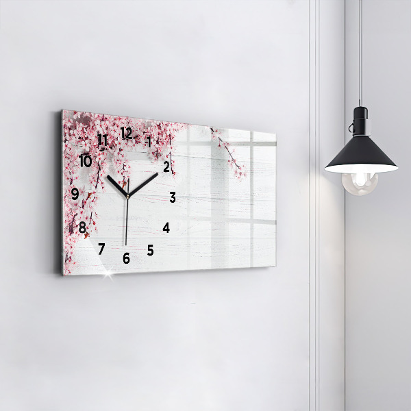 Glass wall clock rectangular Spring flowers