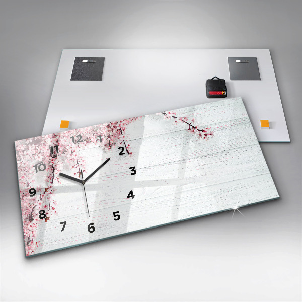 Glass wall clock rectangular Spring flowers