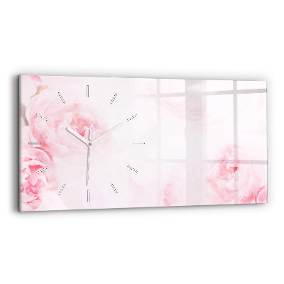 Glass wall clock rectangular Blooming flowers
