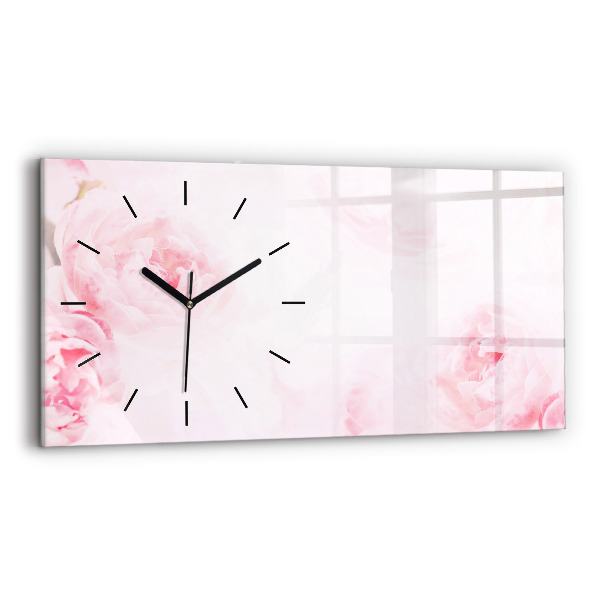 Glass wall clock rectangular Blooming flowers