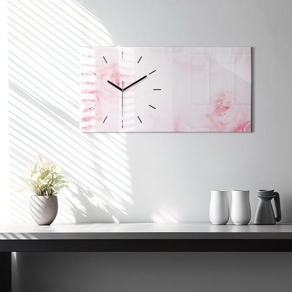 Glass wall clock rectangular Blooming flowers