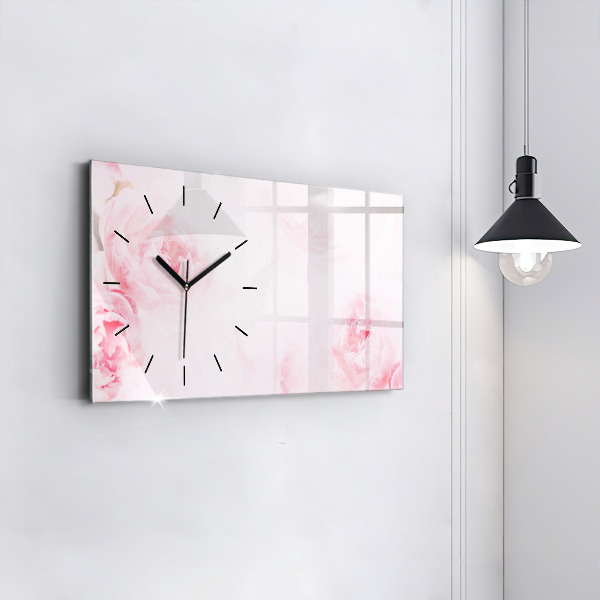 Glass wall clock rectangular Blooming flowers