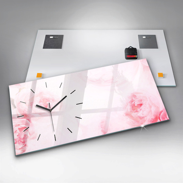 Glass wall clock rectangular Blooming flowers
