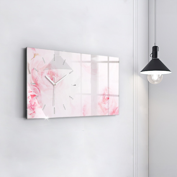 Glass wall clock rectangular Blooming flowers
