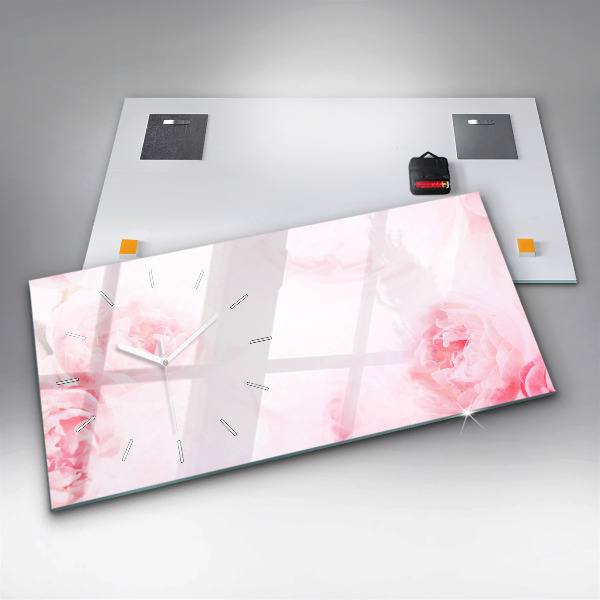 Glass wall clock rectangular Blooming flowers