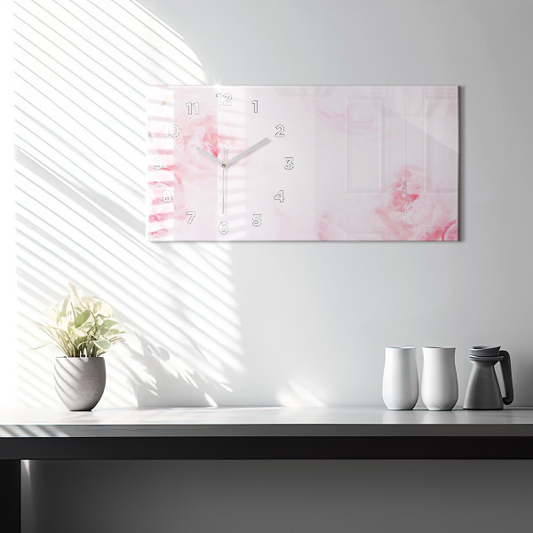 Glass wall clock rectangular Blooming flowers