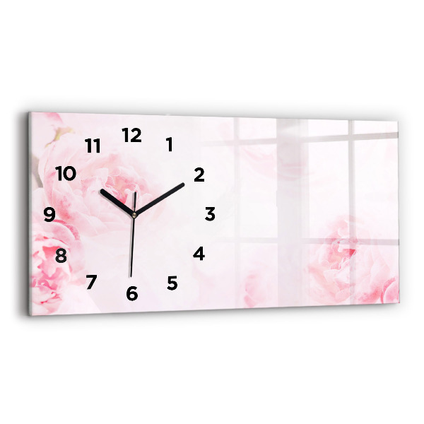 Glass wall clock rectangular Blooming flowers