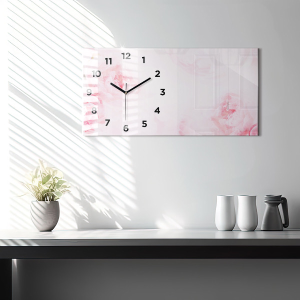 Glass wall clock rectangular Blooming flowers