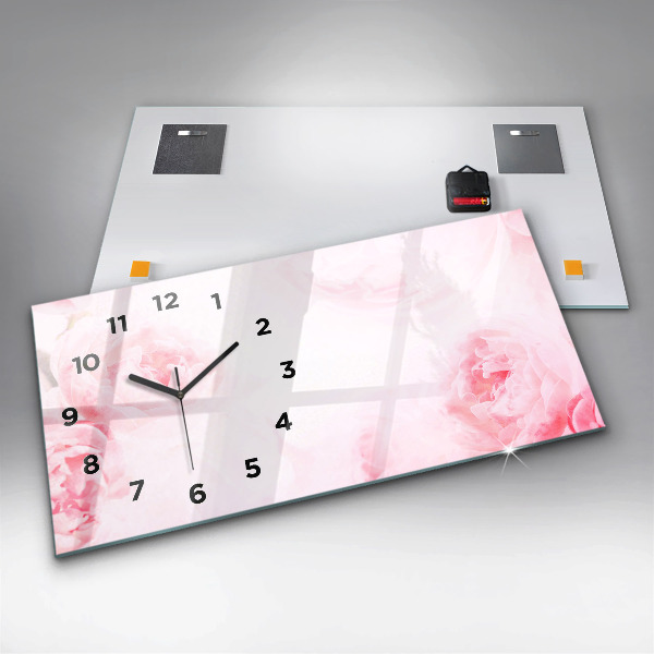 Glass wall clock rectangular Blooming flowers