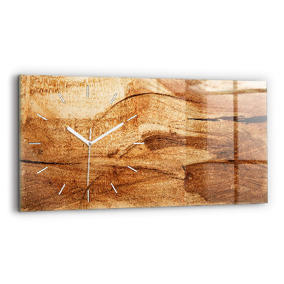 Glass wall clock rectangular Wood texture