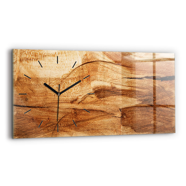 Glass wall clock rectangular Wood texture