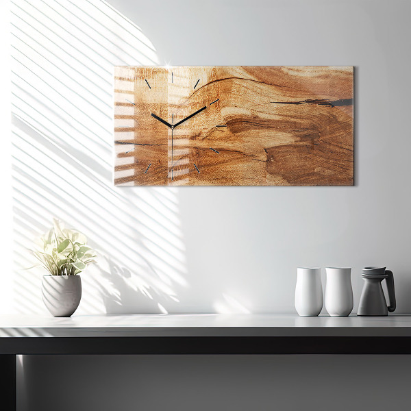 Glass wall clock rectangular Wood texture