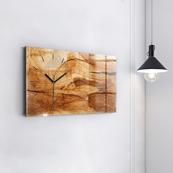 Glass wall clock rectangular Wood texture