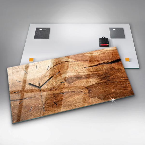 Glass wall clock rectangular Wood texture