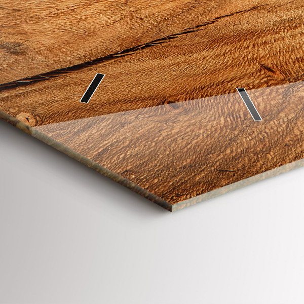 Glass wall clock rectangular Wood texture