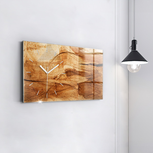 Glass wall clock rectangular Wood texture