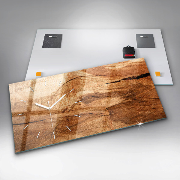 Glass wall clock rectangular Wood texture