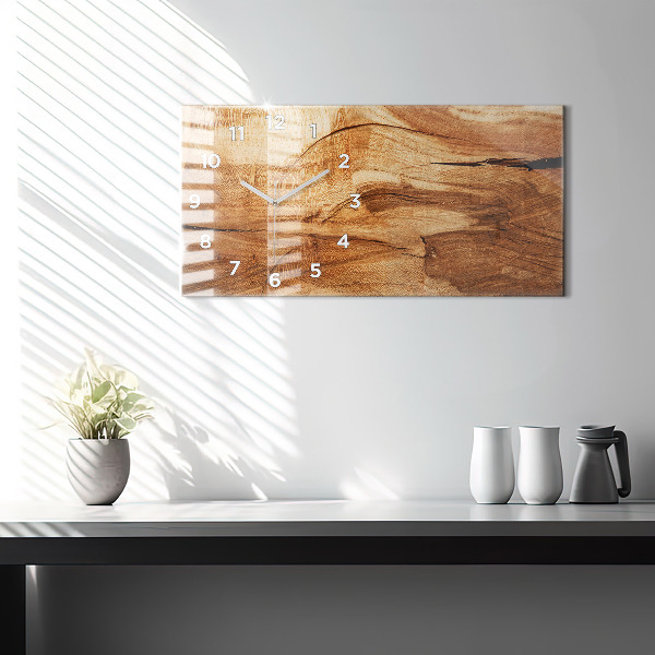 Glass wall clock rectangular Wood texture