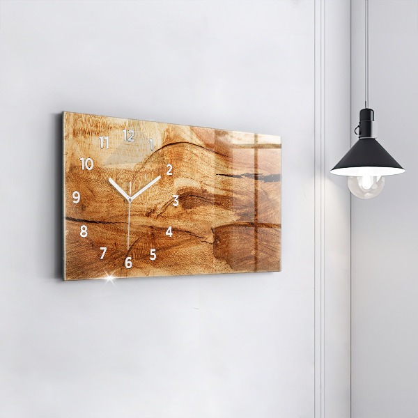 Glass wall clock rectangular Wood texture