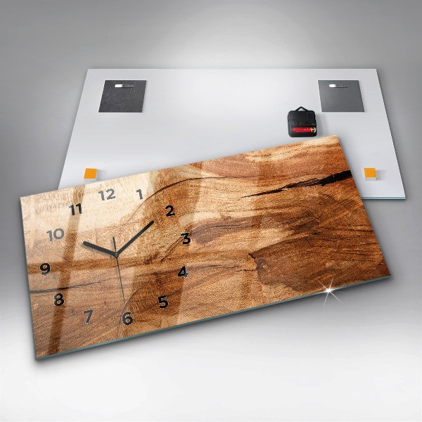 Glass wall clock rectangular Wood texture
