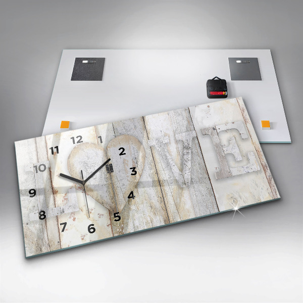 Glass wall clock rectangular The inscription love