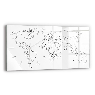 Glass wall clock rectangular Outline map of the world