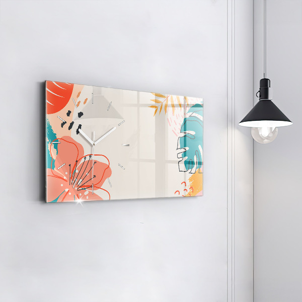 Glass wall clock rectangular Hawaiian plants
